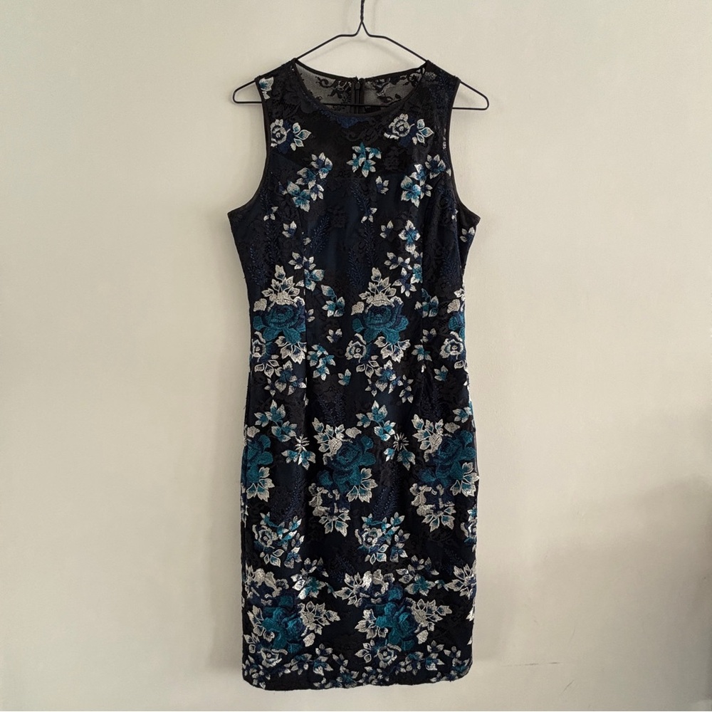 Floral Sleeveless Dress - Black and Blue